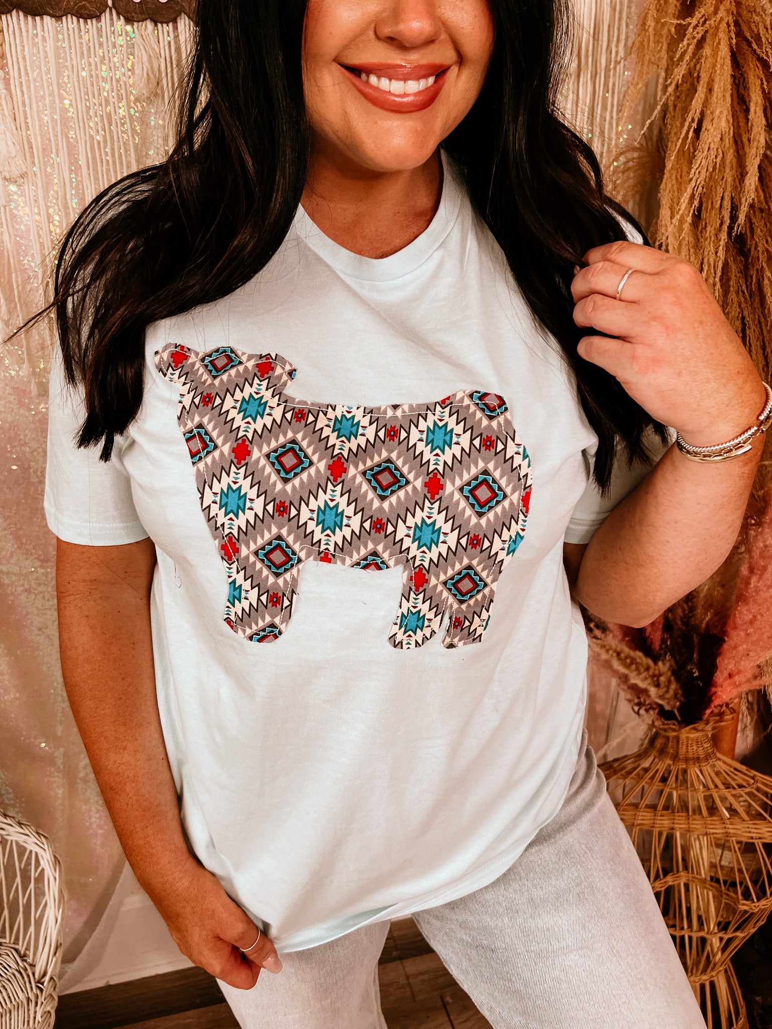 Aztec Cow Applique Tee