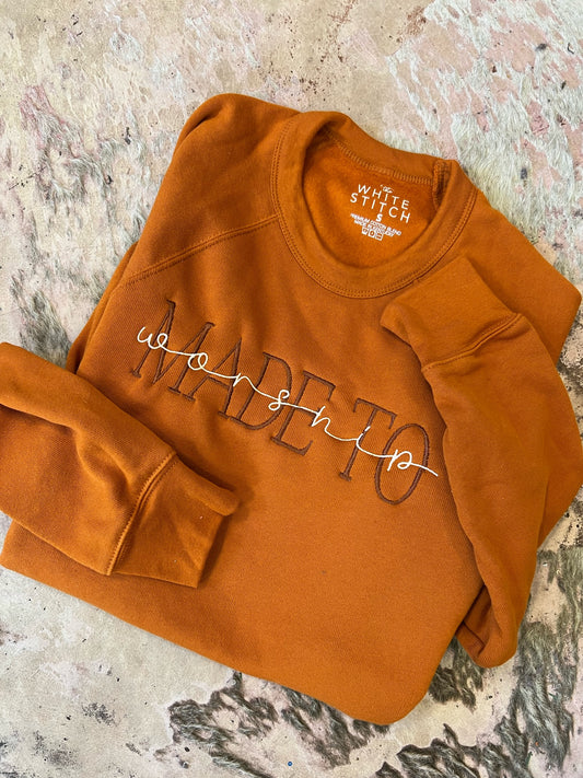 Made To Worship | Handmade Sweatshirt | Autumn Rust