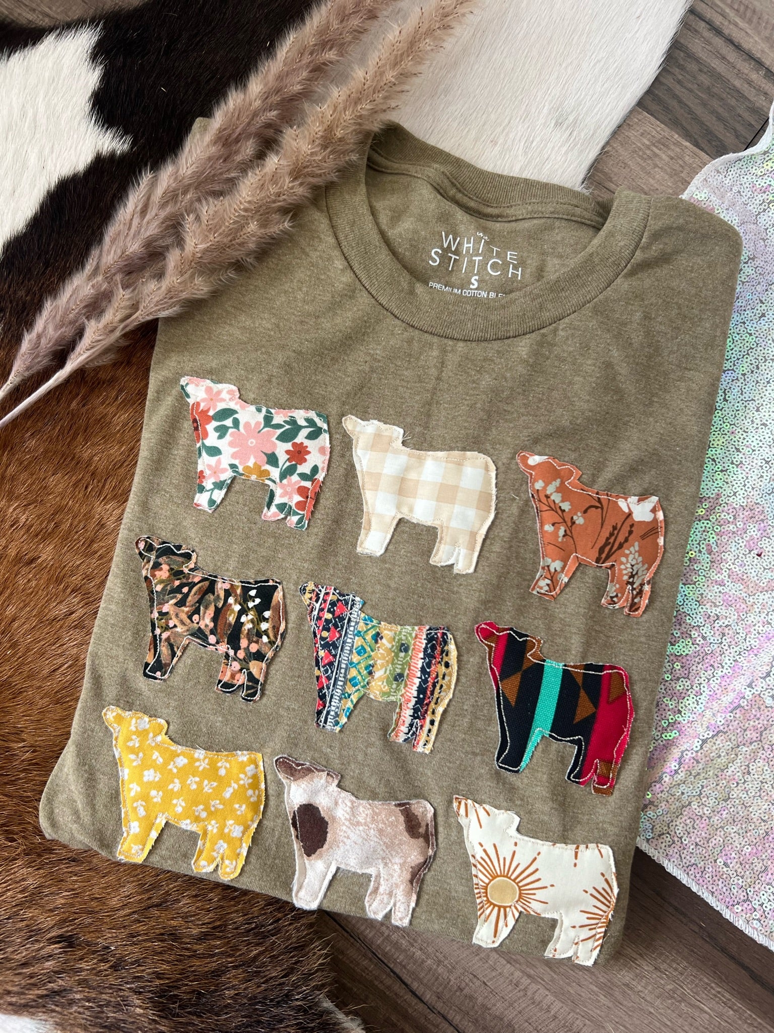Stacked Farm Animals Handmade Tee | Olive | Customizable