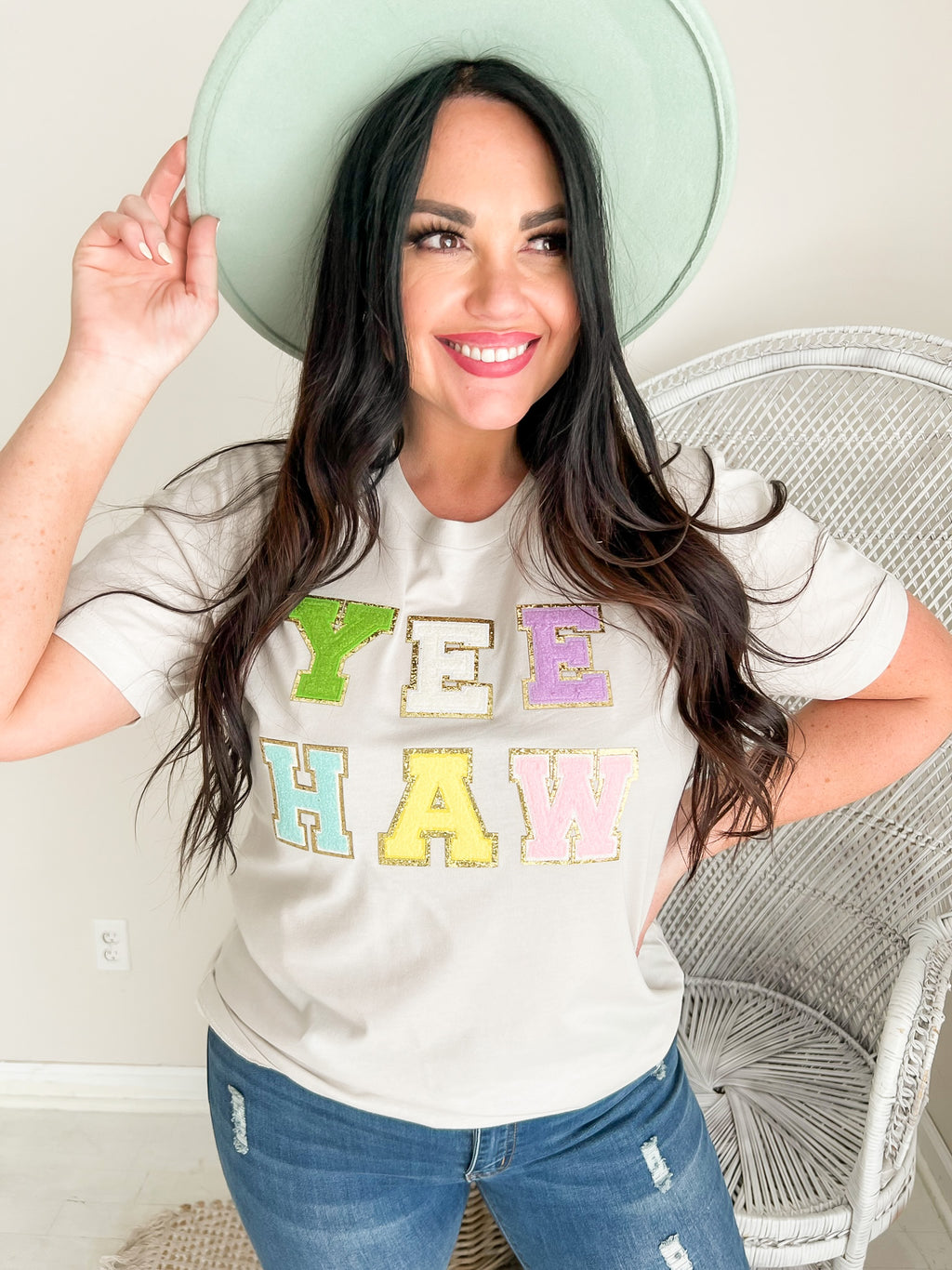 YEE HAW Chenille Patch Graphic Tee