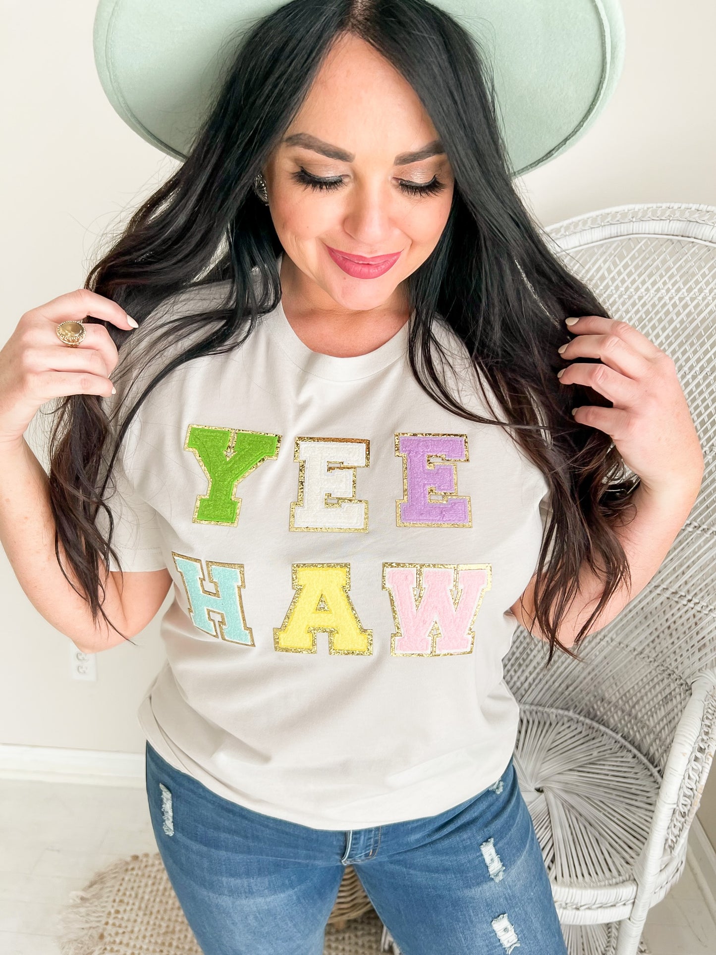 YEE HAW Chenille Patch Graphic Tee