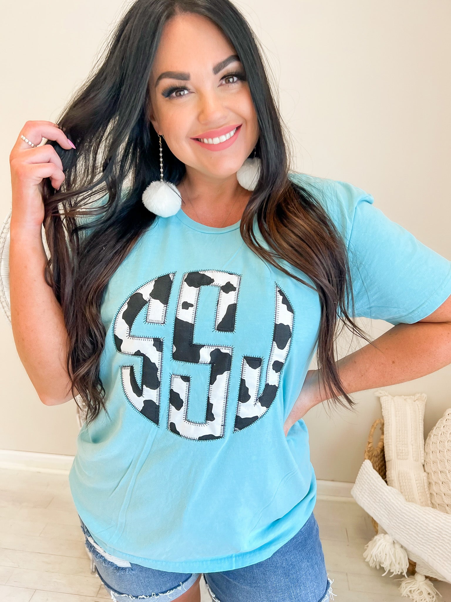 Cow Monogram | Comfort Color Tee | Aqua