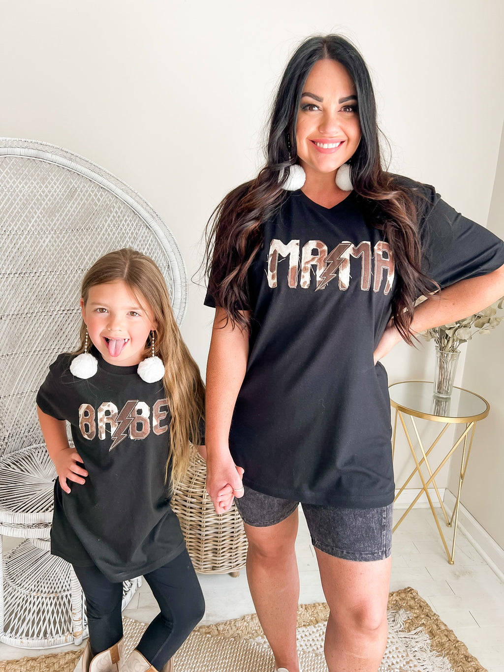 Mama Babe Cow Print | Black Tee