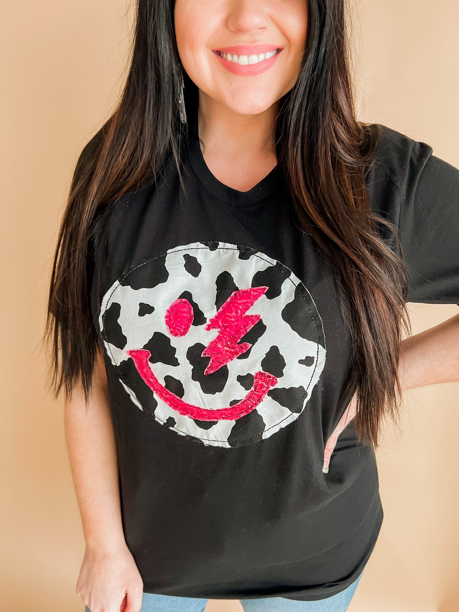 Smile For Me Handmade Tee | Cow Print