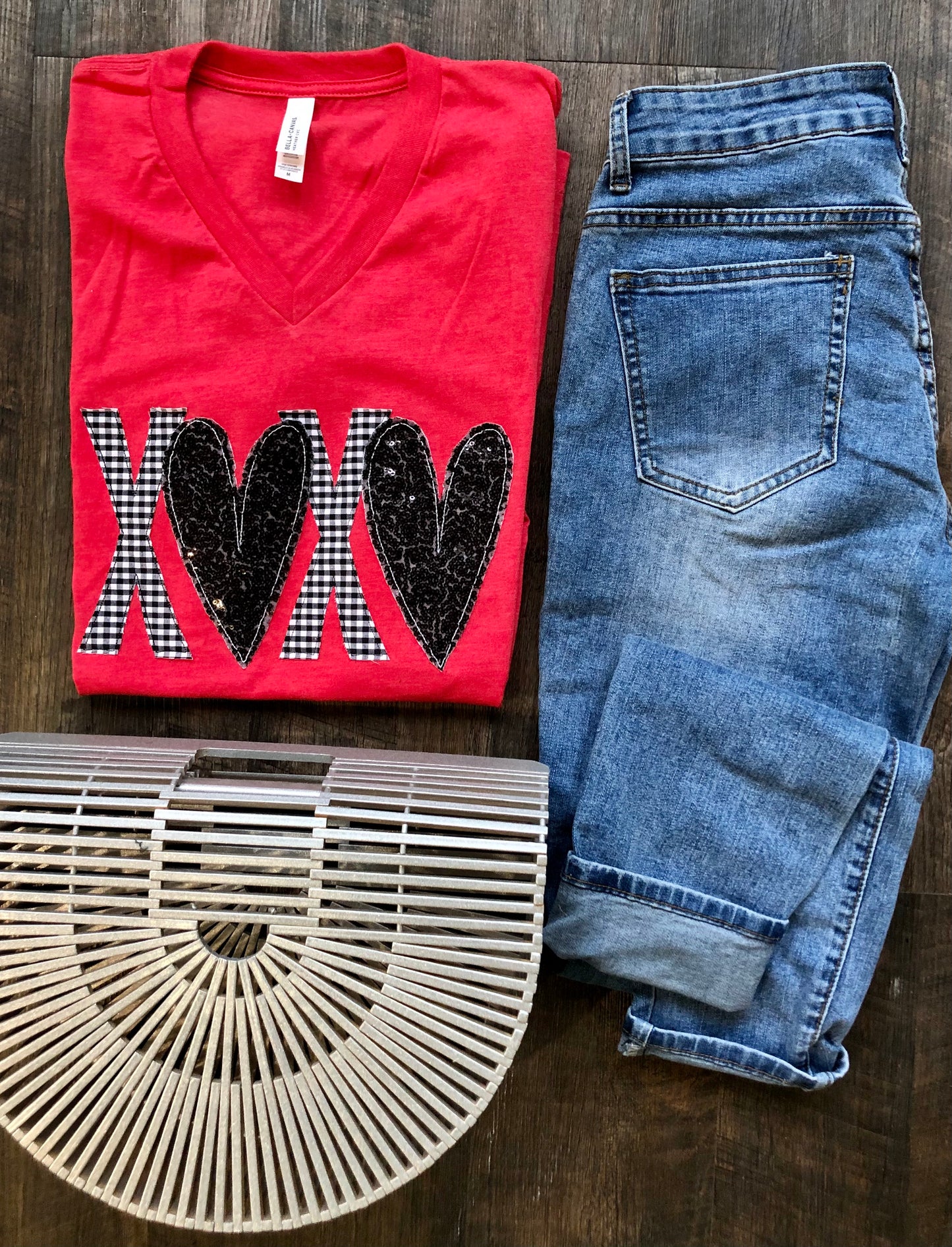 Hugs and Hearts | Gingham | Handmade Applique Tee