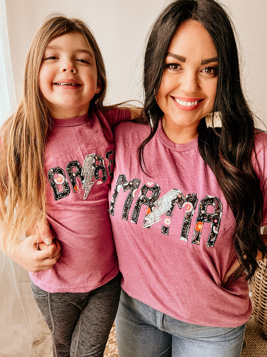 Mama And Babe Lightning Bolt Appliqué Tee