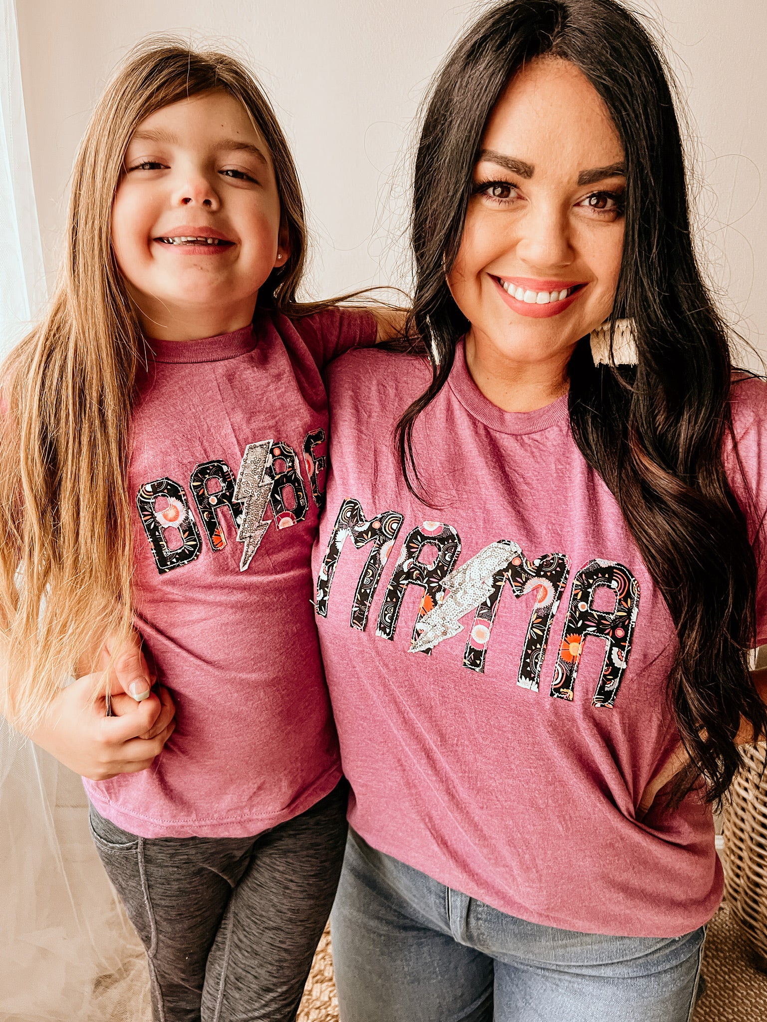 Mama And Babe Lightning Bolt Appliqué Tee
