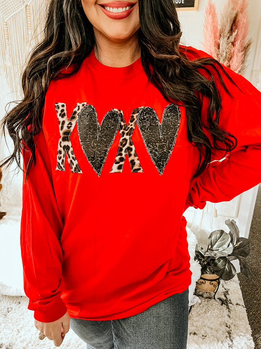 Hugs and Hearts Leopard |Handmade| Tee