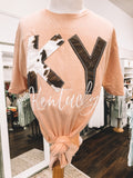 State Cow & Leather Tee | Handmade | Dusty Pink