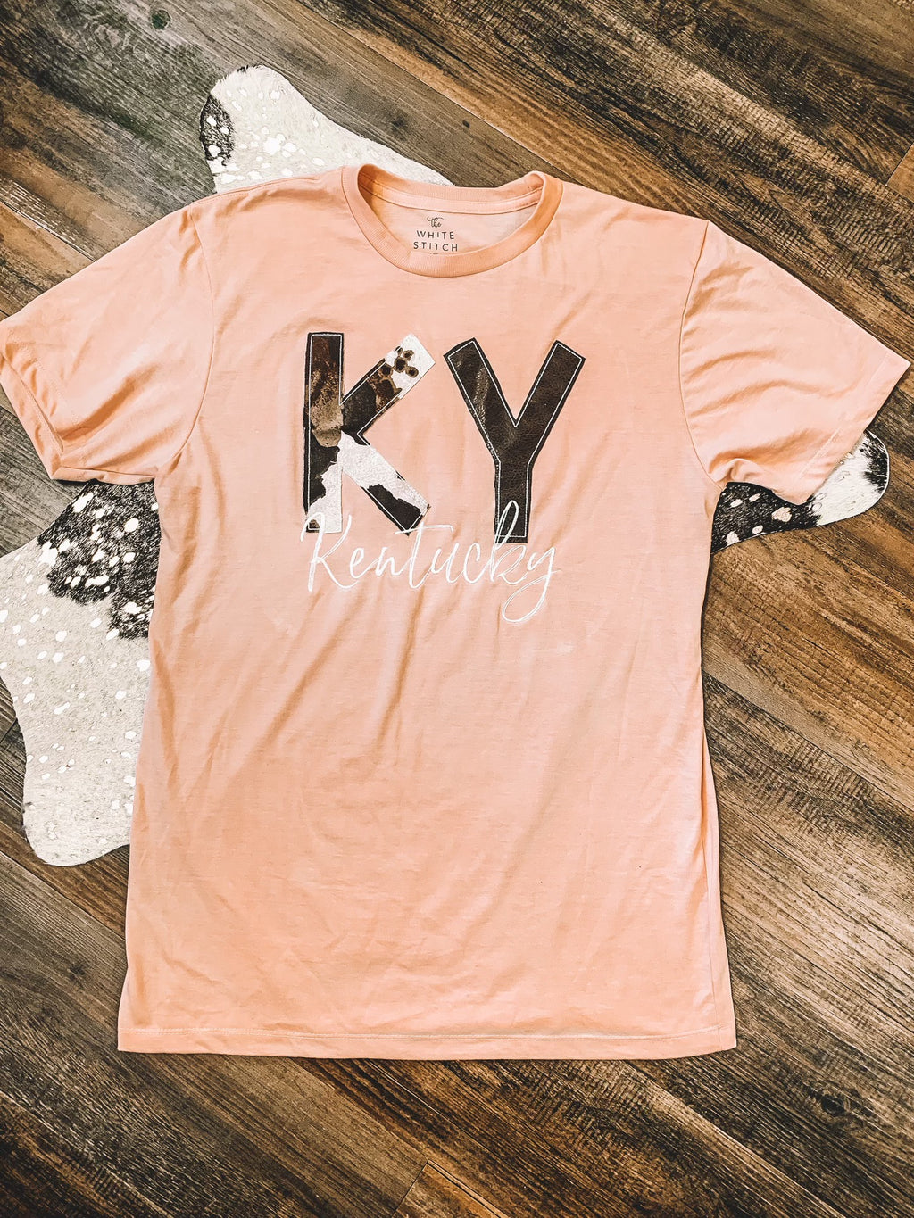State Cow & Leather Tee | Handmade | Dusty Pink