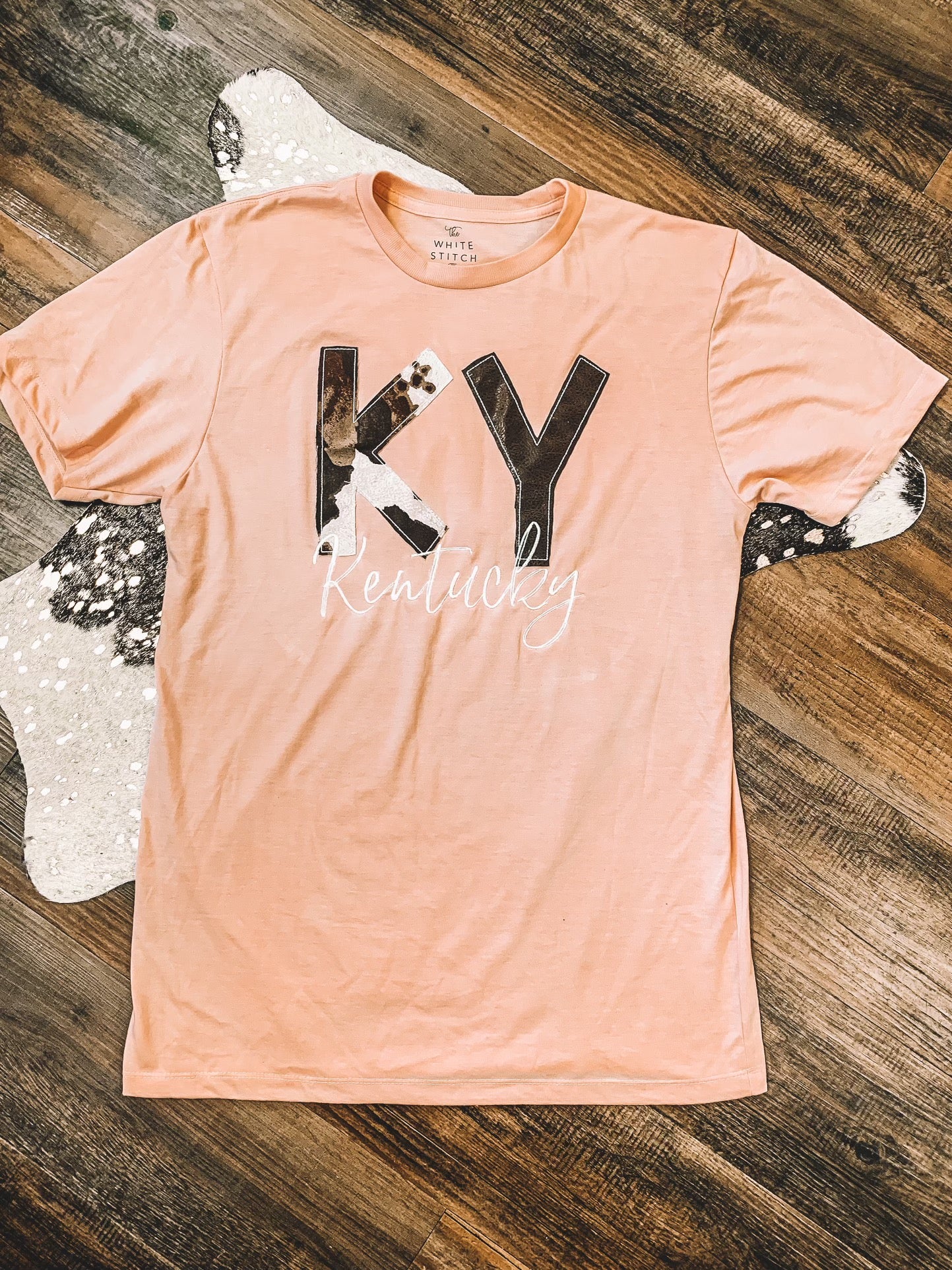 State Cow & Leather Tee | Handmade | Dusty Pink