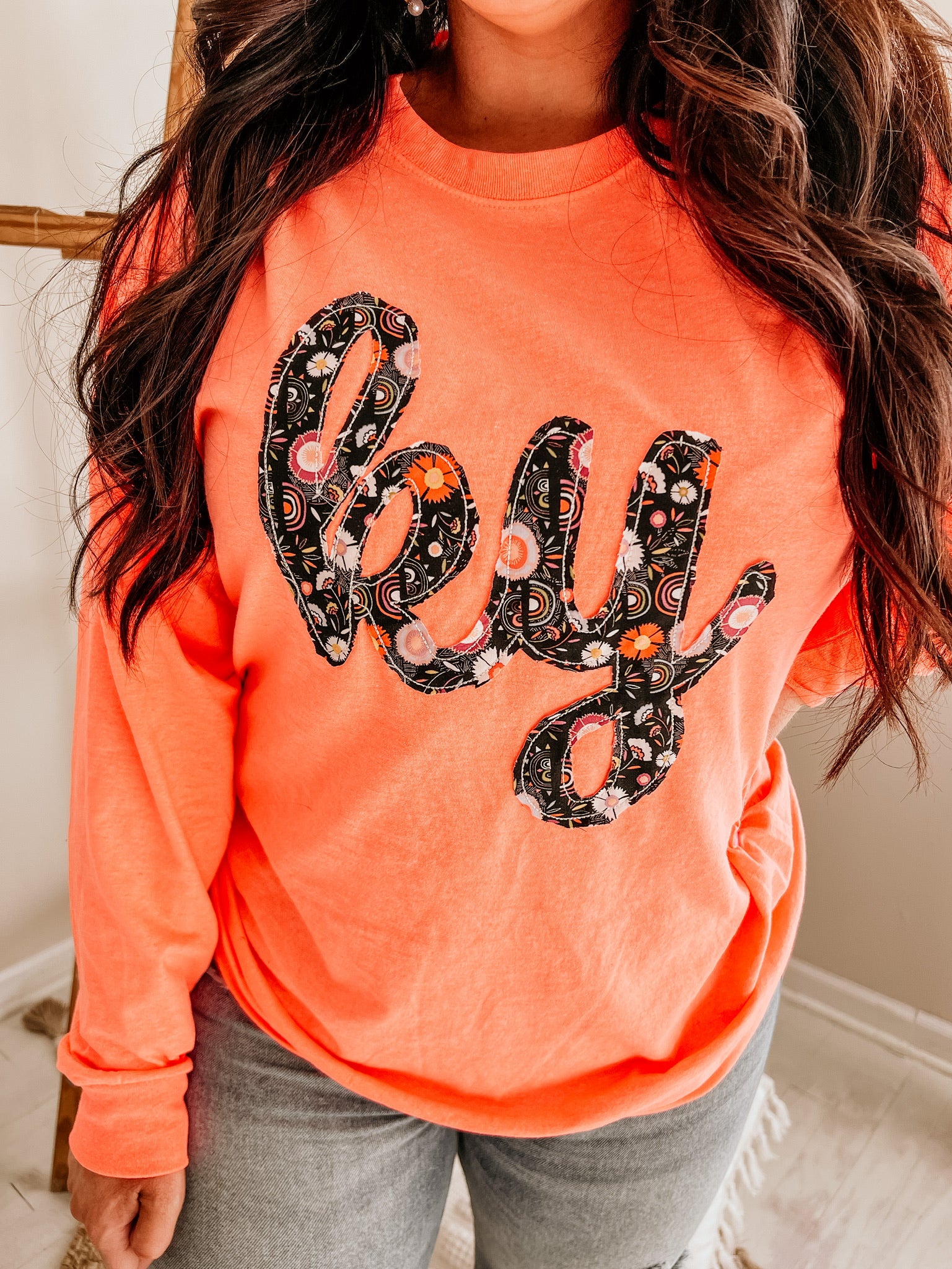 Coral Flower Print Handmade Long Sleeve Tee