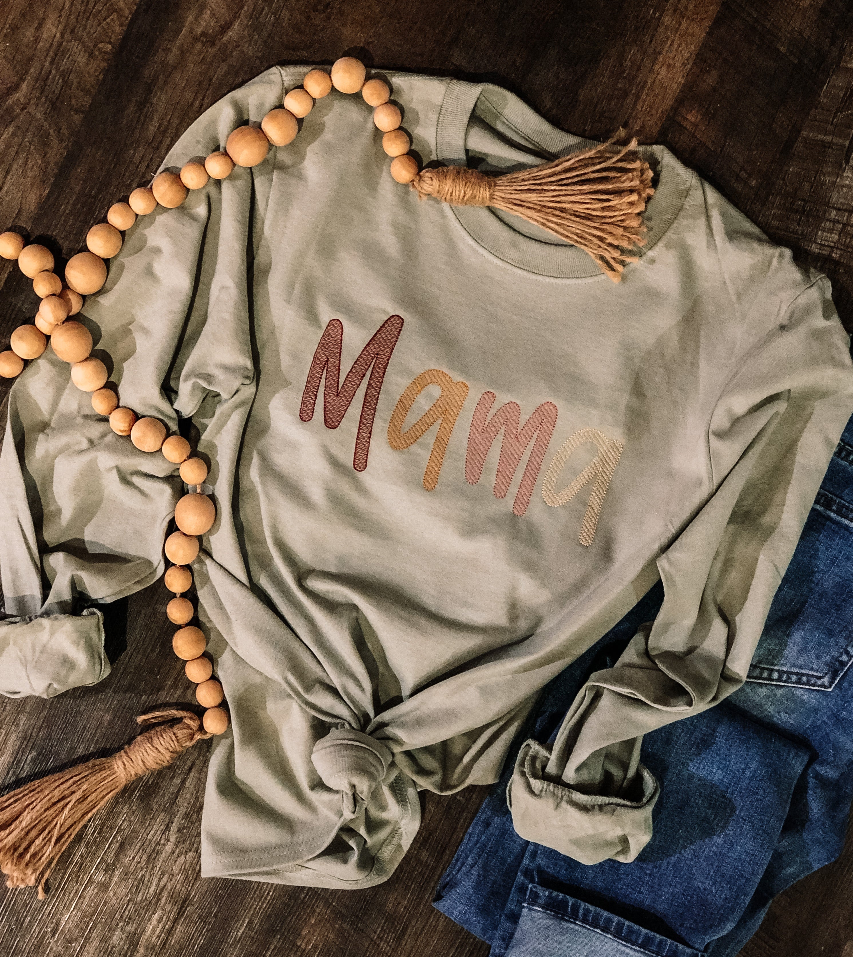 Mama Stonewash Long Sleeve Tee
