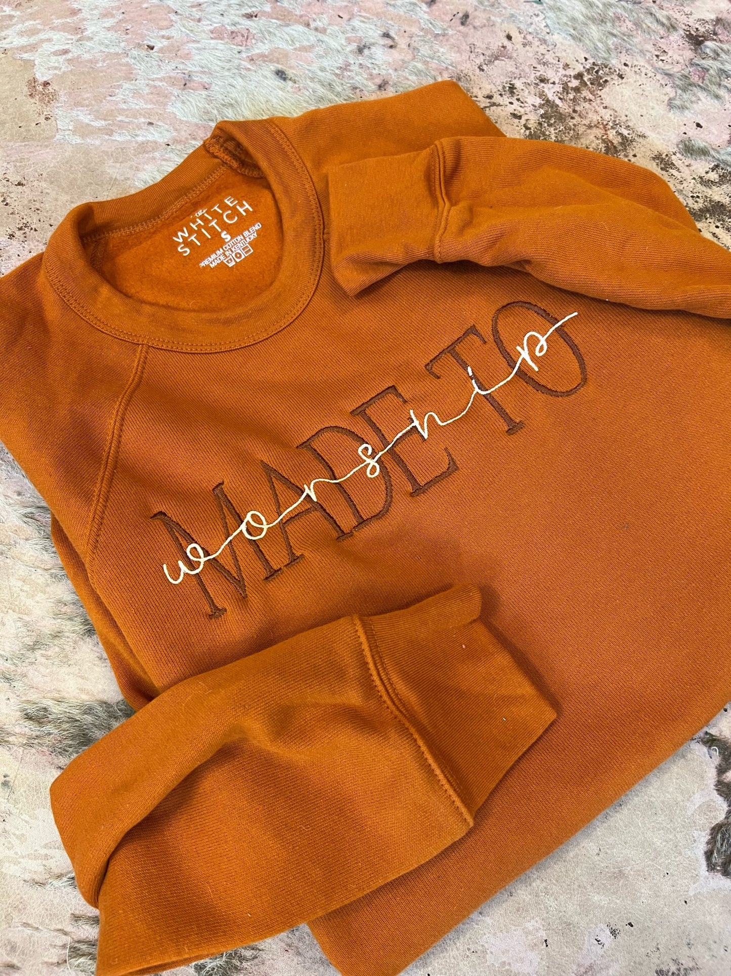 Made To Worship | Handmade Sweatshirt | Autumn Rust